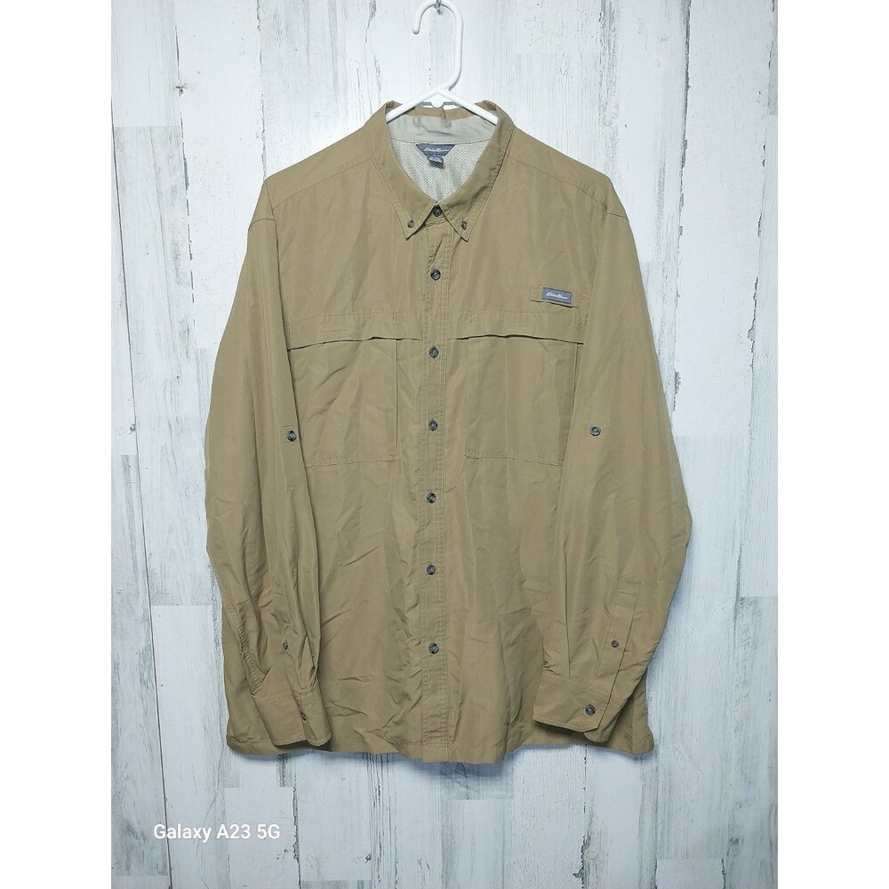 Eddie Bauer Men's 2XL Long Sleeve Lightweight Vented Fishing Shirt Brown